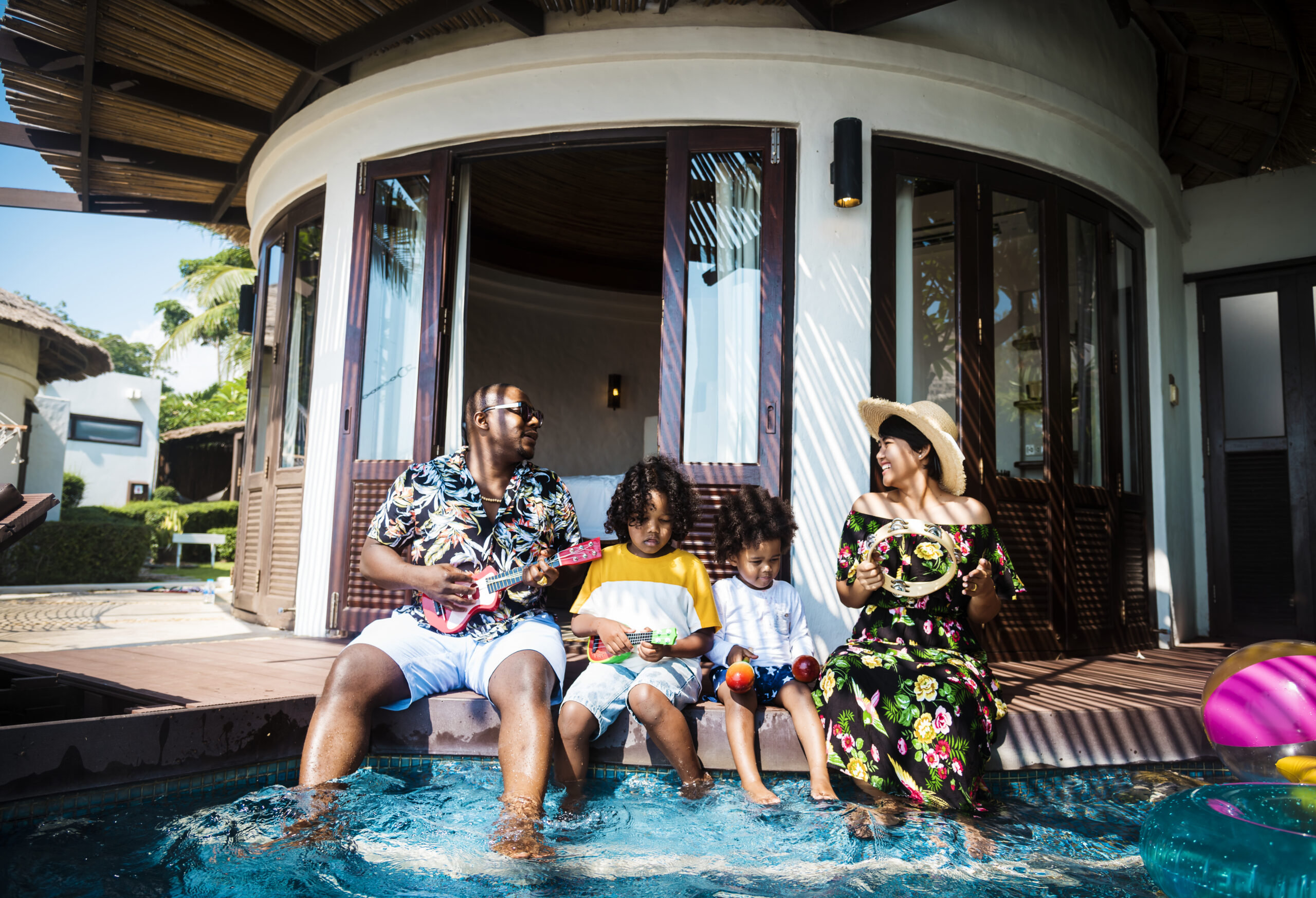 Family enjoying island villa